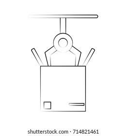 robot arm pulling something out of cardboard box industry icon i