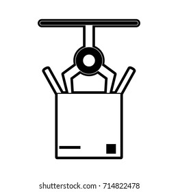 robot arm pulling something out of cardboard box industry icon 