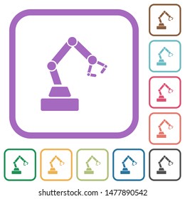 Robot arm simple icons in color rounded square frames on white background