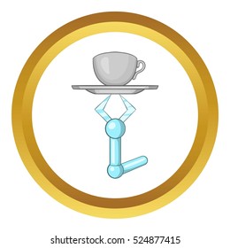 Robot arm vector icon in golden circle, cartoon style isolated on white background