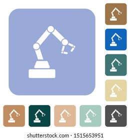 Robot arm white flat icons on color rounded square backgrounds