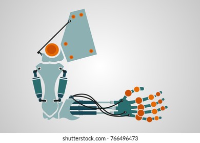 the robot arm with wires and cables.