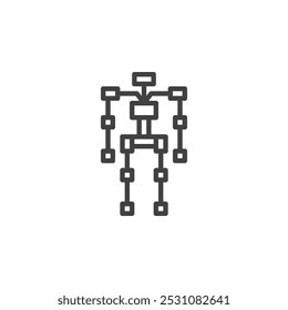 Icono de línea de armadura de robot. signo de estilo lineal para concepto móvil y Diseño web. Un marco esquelético para un ícono de Vector de contorno de robot. Símbolo, ilustración del logotipo. Gráficos de Vector