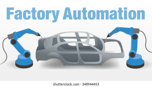 robot arms and vehicle frame, Factory automation, Industry 4.0, Internet of Things, vector illustration