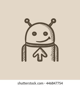 Robot with arrow up vector sketch icon isolated on background. Hand drawn Robot with arrow up icon. Robot with arrow up sketch icon for infographic, website or app.