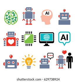 Robô, Inteligência Artificial (AI), conjunto de ícones ciborgues