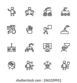 Robot, artificial intelligence, automation line icon set. Pixel perfect icon. Editable stroke vector. Isolated at white background
