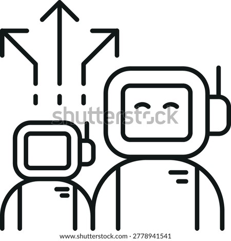 Robot artificial intelligence automation upgrade concept with arrows, teamwork icon