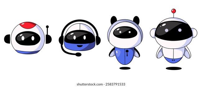 Robot artificial intelligence, chatbot icon, GPT symbol, customer service, support character face, cute happy mascot. Vector technology illustrations