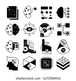 robot and artificial intelligence concept icons
