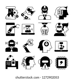 robot and artificial intelligence concept icons