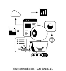 Robot artificial intelligence doing multiple work efficient help human black illustration