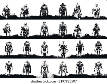 Robot. Artificial intelligence. Fantastic prototypes in the military environment.EPS8.