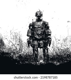 Robot. Artificial intelligence. Fantastic prototypes in the military environment.EPS8.