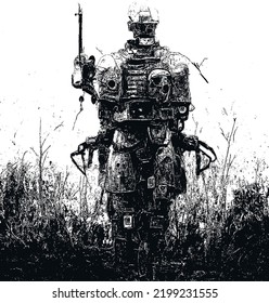 Robot. Artificial intelligence. Fantastic prototypes in the military environment.EPS8.