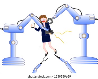 Robot with artificial intelligence improving business woman no longer needed.
