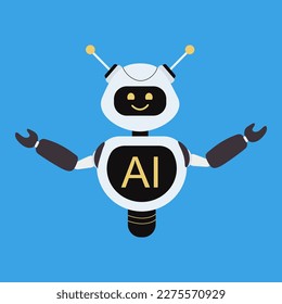 Robot with artificial intelligence on a blue 