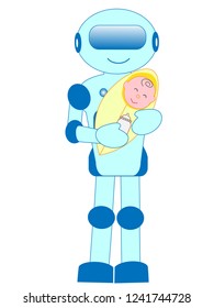 A robot with artificial intelligence is taking care of babies.
