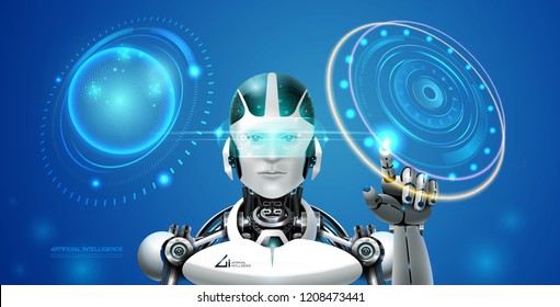 robot artificial intelligence technology smart lerning hologram interface monitor by ai technology industrial 4.0 control