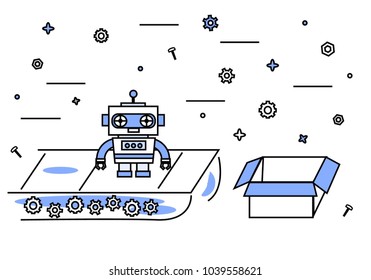 Robot assenbly line vector illustration