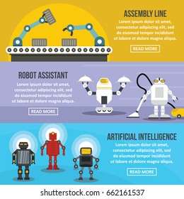 Robot assistant banner horizontal concept set. Flat illustration of 3 robot assistant vector banner horizontal concepts for web