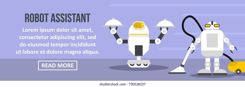 Robot assistant banner horizontal concept. Flat illustration of robot assistant banner horizontal vector concept for web design