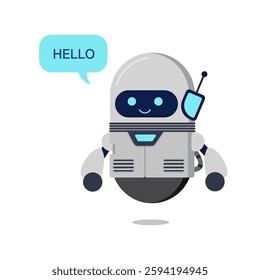 Robot Assistant Capsule with AI Technology Representing Futuristic Chat Support Cyborg Intelligence as a Cute Cartoon Character Vector Illustration for Modern Bot Communication Digital Innovation
