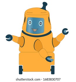 The robot is an assistant in everyday life. Artificial Intelligence. Sociable and funny robot. Isolated on a white.