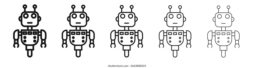 Robot asistente de diseño de iconos, logotipo, App, interfaz de usuario. Ilustración vectorial, EPS