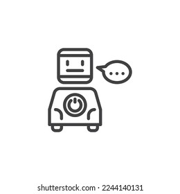 Icono de línea del asistente de robots. signo de estilo lineal para concepto móvil y diseño web. Icono vectorial de contorno de parachoques de IA. Símbolo, ilustración del logotipo. Gráficos vectoriales