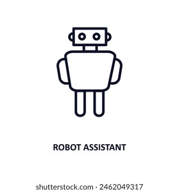 icono de esquema del asistente de robot.  Ícono de línea delgada de inteligencia artificial y colección de tecnología futura. Vector editable aislado sobre fondo blanco