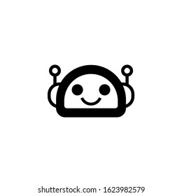 Robot assistant, Thin black robot assistant icon in black flat shape design on white background