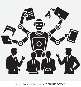 Robot assisting business professionals with tasks and technology