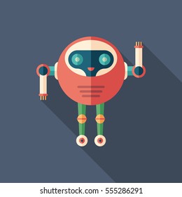 Robot astronaut flat square icon with long shadows.