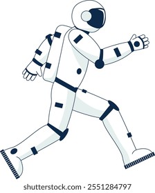 A robot astronaut is running on a white background