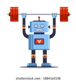 el atleta robot eleva las pesas. ilustración vectorial plana aislada en fondo blanco.