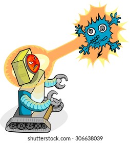 Robot attack virus cartoon character design vector