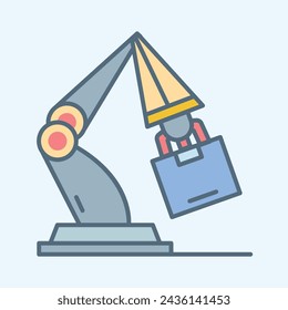 Robot automation technology for industry spot illustration. Automated manufacturing icon 