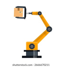 Robot is an automaton. Industrial robot sorts boxes, vector illustration