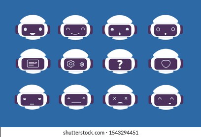 Robot avatar. Chatbot emotions online symbols on robot screen face vector character