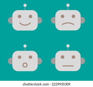 Robot avatar set. Emojis with different emotions on dark background