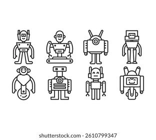 robot avatars icons set vector line illustration
