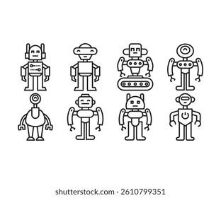 robot avatars icons set vector line illustration
