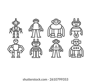 robot avatars icons set vector line illustration