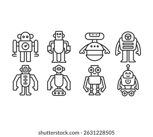 robô avatares definir ilustração de linha de vetor