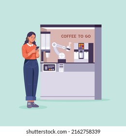 Robot barista make coffee for a customer