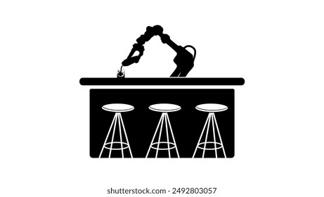 robot bartender at the bar counter, black isolated silhouette