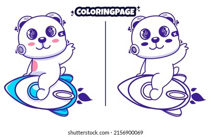 robot bear on a jet with coloring pages suitable for kids