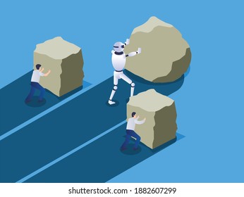 Robot beat human isometric 3d vector concept for banner, website, illustration, landing page, flyer, etc.