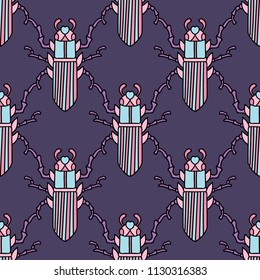 robot beetles,  insects. Hand drawing seamless pattern